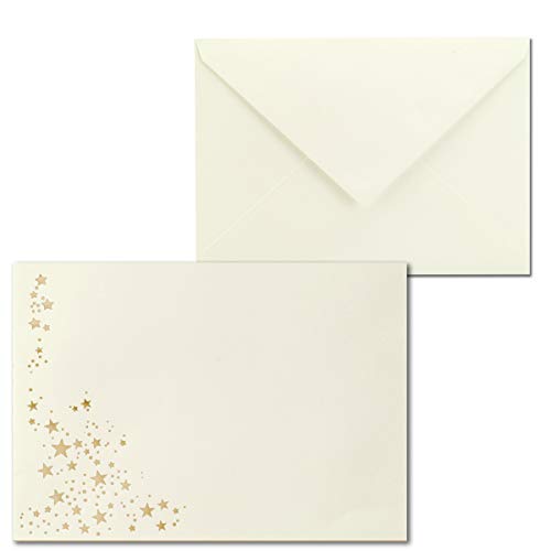 200x Weihnachts-Briefumschläge - DIN C6 - mit Gold-Metallic geprägtem Sternenregen -Farbe: Creme - Nassklebung, 90 g/m² - 114 x 162 mm - Marke: GUSTAV NEUSER von NEUSER PAPIER