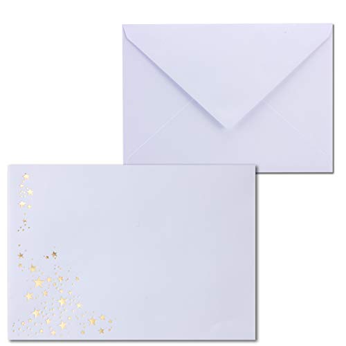 200x Weihnachts-Briefumschläge - DIN C6 - mit Gold-Metallic geprägtem Sternenregen -Farbe: Weiß - Nassklebung, 90 g/m² - 114 x 162 mm - Marke: GUSTAV NEUSER von NEUSER PAPIER