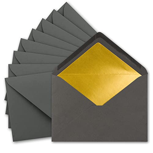 200x metallic Gold-gefütterte Brief-Umschläge DIN C5, anthrazit - 156 x 220 mm - Nassklebung mit spitzer Klappe - FarbenFroh by GUSTAV NEUSER von NEUSER PAPIER