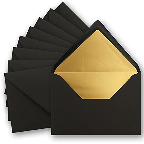 200x metallic Gold-gefütterte Brief-Umschläge DIN C5, schwarz - 156 x 220 mm - Nassklebung mit spitzer Klappe - FarbenFroh by GUSTAV NEUSER von NEUSER PAPIER