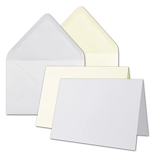 20x Faltkarten-Set inklusive Briefumschläge größer als DIN B6 - Übergröße - Weiß und Creme - Klappkarten mit Umschlägen von NEUSER PAPIER