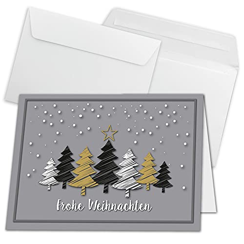 20x Weihnachtskarten-Set DIN A6 in Grau mit Weihnachtsbäumen in Scratch-Optik - Faltkarten mit passenden Umschlägen DIN C6 Hochweiß mit Haftklebung - Weihnachtsgrüße für Firmen und Privat von NEUSER PAPIER