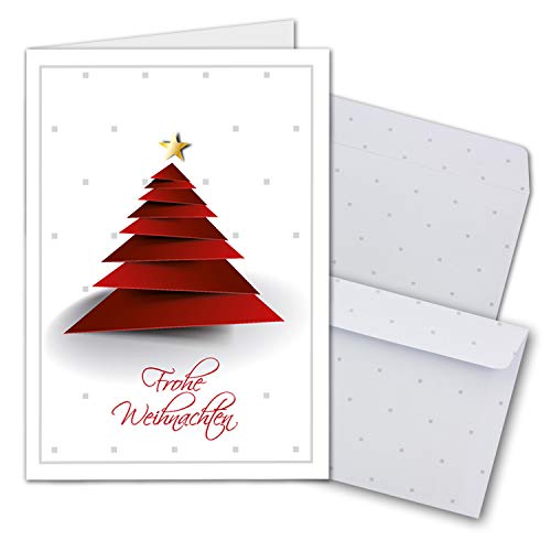 20x Weihnachtskarten-Set DIN A6 in Weiß mit rotem Design Weihnachtsbaum - Faltkarten mit passenden Umschlägen - Weihnachtsgrüße für Firmen und Privat von NEUSER PAPIER