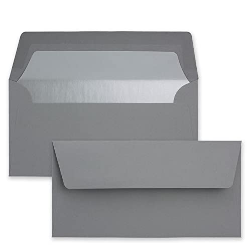 25 Brief-Umschläge DIN Lang - Graphit/Dunkel-Grau mit Silber-Metallic Innen-Futter - 110 x 220 mm - Nassklebung mit gerader Klappe - festliche Kuverts für Weihnachten von NEUSER PAPIER