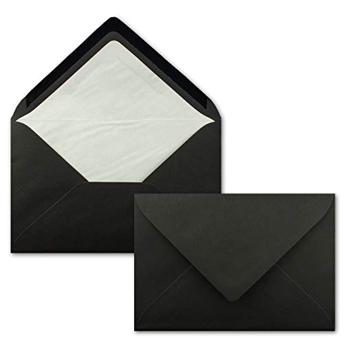 25 Briefumschläge Schwarz - DIN C6 - gefüttert mit weißem Seidenpapier - 90 g/m² - 11,4 x 16,2 cm - Nassklebung - NEUSER PAPIER von NEUSER PAPIER