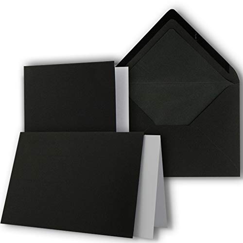 25 x Kartenpaket mit gefütterten Brief-Umschlägen und Einleger - gerippt - DIN A6/C6 - Schwarz - 10,5 x 14,8 cm - Nassklebung - NEUSER PAPIER von NEUSER PAPIER