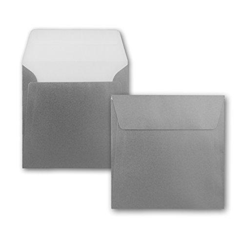250 Metallic Briefumschläge in Silber - quadratisches Format 16 x 16 cm - metallisch-glänzende Kuverts - 90 Gramm/m² - Haftklebung von NEUSER PAPIER