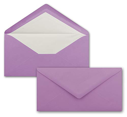 250 x DIN Lang Briefumschläge - Violett mit weißem Seidenfutter - 11x22 cm - 80 g/m² - ideal für Einladungen, Weihnachtskarten, Glückwunschkarten aus der Serie Farbenfroh von NEUSER PAPIER