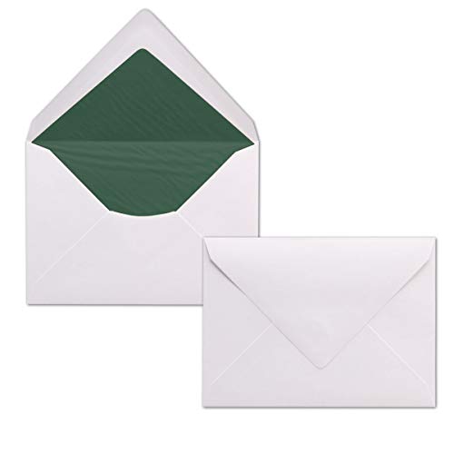 250x Briefumschläge Weiß DIN C6 gefüttert mit Seidenpapier in Dunkelgrün 100 g/m² 11,4 x 16,2 cm mit Nassklebung ohne Fenster von NEUSER PAPIER