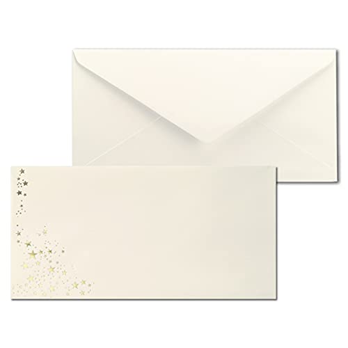 250x Briefumschläge mit Metallic Sternen - DIN Lang - Gold geprägter Sternenregen - Farbe: creme, Nassklebung, 80 g/m² - 110 x 220 mm - ideal für Weihnachten von NEUSER PAPIER