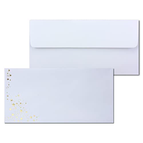 250x Briefumschläge mit Metallic Sternen - DIN Lang - Gold geprägter Sternenregen - Farbe: weiß, Haftklebung, 100 g/m² - 110 x 220 mm - ideal für Weihnachten von NEUSER PAPIER