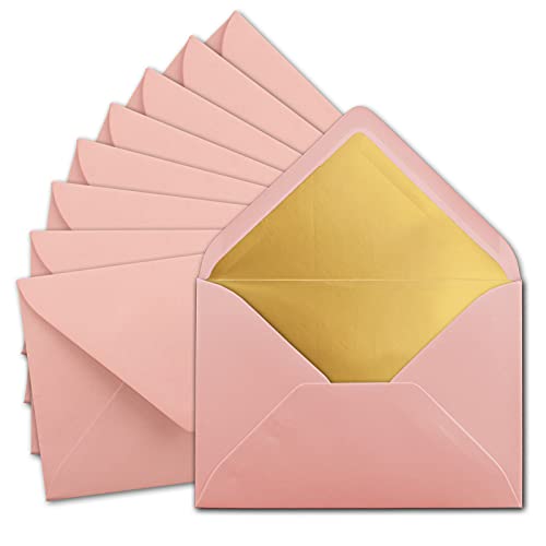 250x DIN C5 Kuverts 15,7 x 22,5 cm in Altrosa (Rosa) mit goldenem Seidenfutter - Nassklebung - Blanko Brief-Umschläge - Post-Umschläge ohne Fenster im C5 Format - Marke: FarbenFroh by GUSTAV NEUSER von NEUSER PAPIER