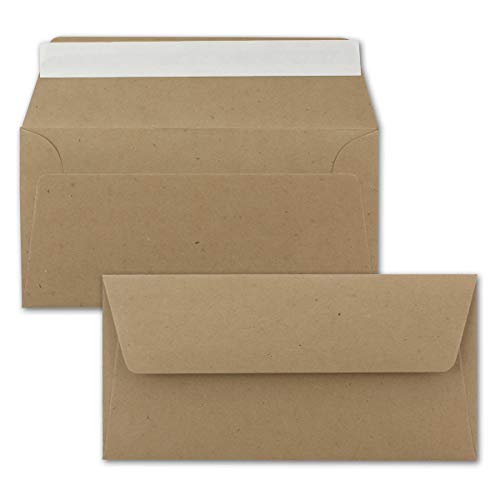 250x Kraftpapier Umschläge DIN Lang - Braun ÖKO - Haftklebung selbstklebend 11 x 22 cm - 120 g/m² Briefumschläge ohne Fenster aus Recycling Papier - von NEUSER PAPIER von NEUSER PAPIER