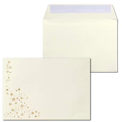 250x Weihnachts-Briefumschläge - DIN B6 - mit Gold-Metallic geprägtem Sternenregen - Farbe: Creme - Haftklebung, 100 g/m² - 120 x 180 mm - Marke: GUSTAV NEUSER von NEUSER PAPIER