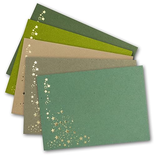 250x Weihnachts-Briefumschläge - DIN C6 - mit Gold-Metallic geprägtem Sternenregen - Farbenmix 2 Vintage Kraftpapier - je Farbe 200 Stück - Nassklebung - 114 x 162 mm von NEUSER PAPIER