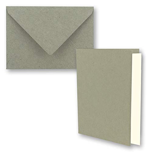 250x graues Vintage Kraftpapier Falt-Karten SET mit Umschlägen und Einlegern DIN A6-10,5 x 14,8 cm - grau - Recycling - blanko von NEUSER PAPIER