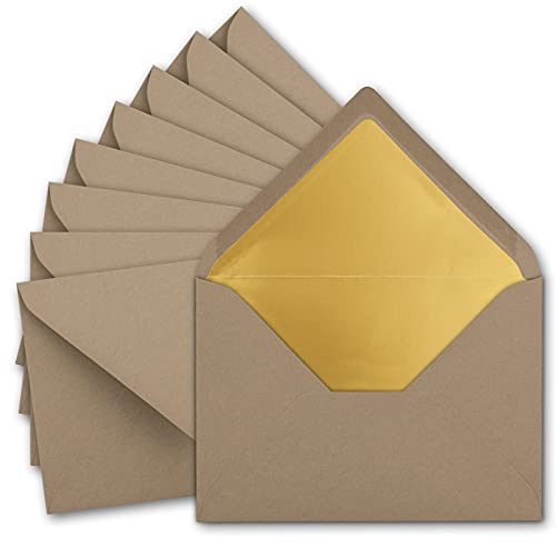 250x metallic Gold-gefütterte Brief-Umschläge DIN C5, Cappuccino (Braun) - 156 x 220 mm - Nassklebung mit spitzer Klappe - FarbenFroh by GUSTAV NEUSER von NEUSER PAPIER