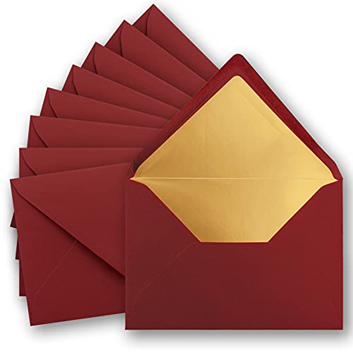 250x metallic Gold-gefütterte Brief-Umschläge DIN C5, dunkel-rot - 156 x 220 mm - Nassklebung mit spitzer Klappe - FarbenFroh by GUSTAV NEUSER von NEUSER PAPIER