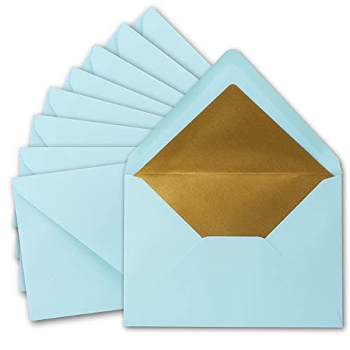 250x metallic Gold-gefütterte Brief-Umschläge DIN C5, hellblau (Blau) - 156 x 220 mm - Nassklebung mit spitzer Klappe - FarbenFroh by GUSTAV NEUSER von NEUSER PAPIER