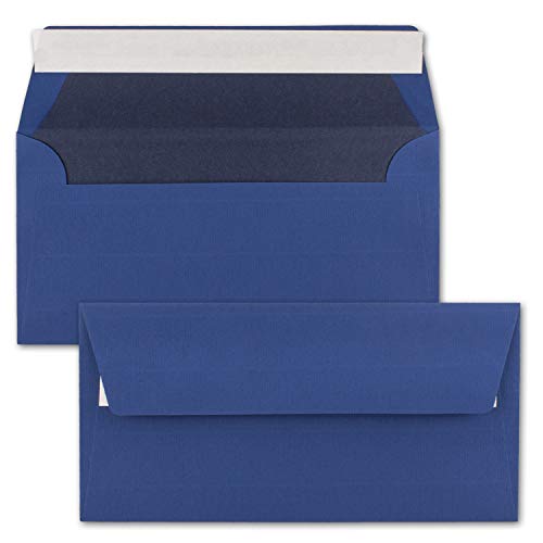 25x Briefumschläge DIN Lang 11 x 22 cm gerippt in Dunkelblau gefüttert mit blauem Seiden-Papier 110 g/m² Haftklebung von NEUSER PAPIER