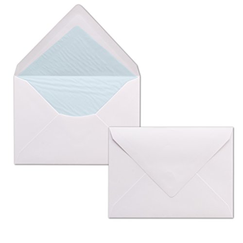 25x Briefumschläge Weiß DIN C6 gefüttert mit Seidenpapier in Hellblau 100 g/m² 11,4 x 16,2 cm mit Nassklebung ohne Fenster 25x Briefumschläge Weiß DIN C6 gefüttert mit Seidenpapier in Hellblau 100 g/m² 11,4 x 16,2 cm mit Nassklebung ohne Fenster von NEUSER PAPIER