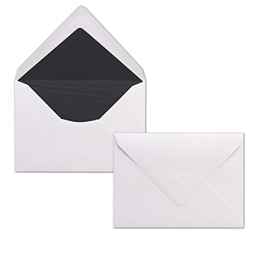 25x Briefumschläge Weiß DIN C6 gefüttert mit Seidenpapier in Schwarz 100 g/m² 11,4 x 16,2 cm mit Nassklebung ohne Fenster von NEUSER PAPIER