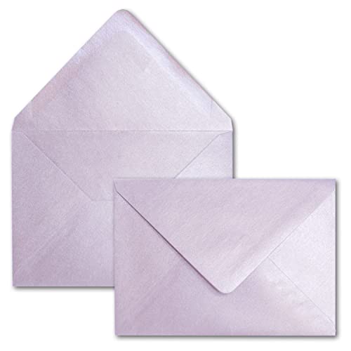 25x DIN C6 Briefumschläge, Flieder (violett) mit Metallic Effekt, 114 x 162 mm, 90 g/m², beidseitig beschichtet mit Perlmutt-Effekt, Nassklebung, für Einladungen, Geburtstag, Taufe von NEUSER PAPIER