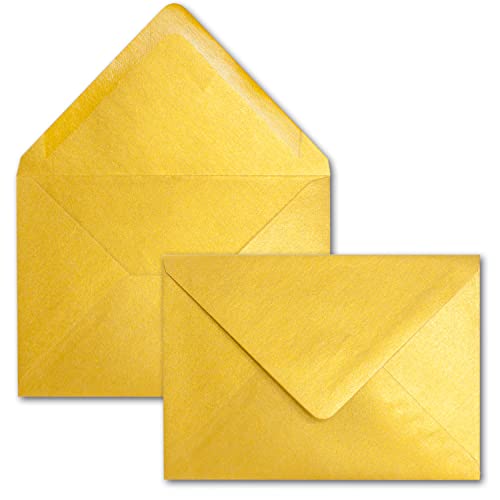 25x DIN C6 Briefumschläge, Gold mit Metallic Effekt, 114 x 162 mm, 90 g/m², beidseitig beschichtet mit Perlmutt-Effekt, Nassklebung, für Einladungen, Geburtstag, Taufe von NEUSER PAPIER