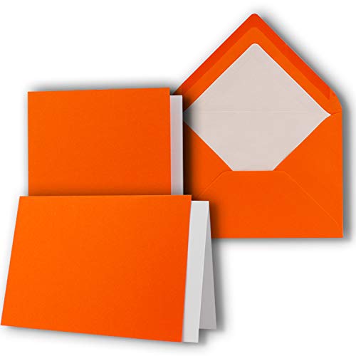25x Karten-Set DIN B6-12 x 17 cm - 120 x 170 mm - Falt-Karten mit Brief-Umschlägen & Einlege-Blättern - Gerippte Struktur Oberfläche - Orange - Vintage Einladungskarten von NEUSER PAPIER