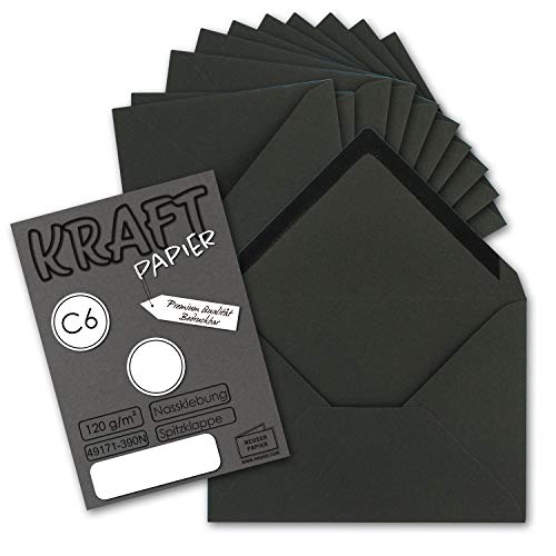 25x Kraftpapier Umschläge DIN C6 Schwarz - 11,4 x 16,2 cm ohne Fenster - Vintage Briefumschläge mit Nassklebung Spitzklappe - NEUSER PAPIER 25x Kraftpapier Umschläge DIN C6 Schwarz - 11,4 x 16,2 cm ohne Fenster - Vintage Briefumschläge mit Nassklebung Spitzklappe - NEUSER PAPIER von NEUSER PAPIER