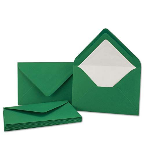25x Kuverts in Dunkel-Grün - Brief-Umschläge in DIN B6-12,5 x 17,6 cm geripptes Papier - weißes Seidenfutter für Weihnachten & festliche Anlässe von NEUSER PAPIER