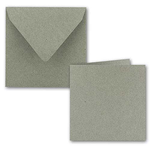 25x Quadratisches Faltkarten SET aus Kraft-Papier in Natur-Grau 15,0 x 15,0 cm - Doppel-Karten und Briefumschläge aus Recycling-Papier - Serie UmWelt von NEUSER PAPIER