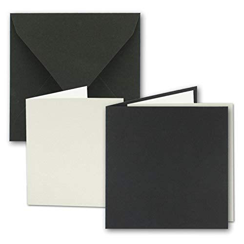 25x Quadratisches Faltkarten SET aus Kraft-Papier in Schwarz 15,0 x 15,0 cm - Doppel-Karten mit Briefumschlägen und Einlegeblättern aus Recycling-Papier - Serie UmWelt von NEUSER PAPIER