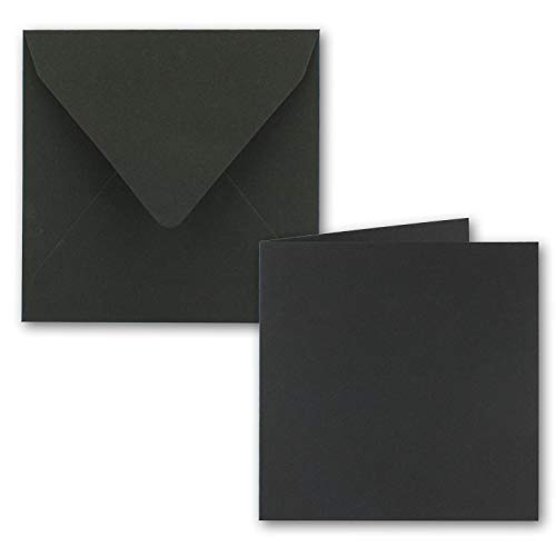 25x Quadratisches Faltkarten SET aus Kraft-Papier in Schwarz 15 x 15 cm - Doppel-Karten und Briefumschläge aus Recycling-Papier - Serie UmWelt von NEUSER PAPIER