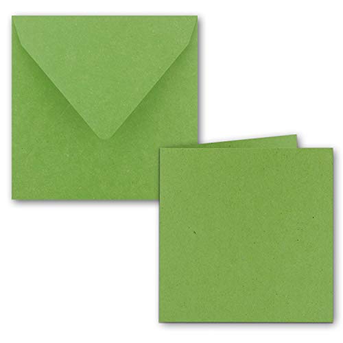 25x Quadratisches Faltkarten Set aus Kraft-Papier in Hellgrün 15 x 15 cm - Doppel-Karten und Briefumschläge aus Recycling-Papier - Serie Umwelt von NEUSER PAPIER