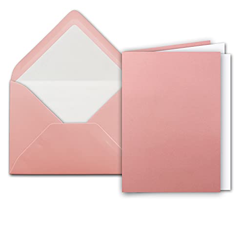 25x Stück Karten Set in Altrosa (Rosa) Faltkarte DIN A6 mit passendem Einlegeblatt in Weiß und Umschlag DIN C6 mit weißem Seidenfutter von NEUSER PAPIER