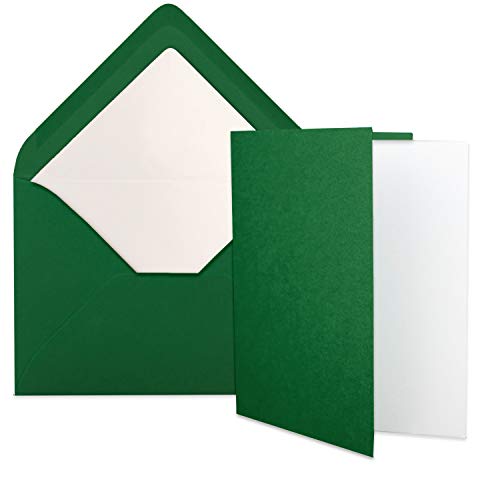 25x Stück Karten Set in Dunkelgrün (Grün) Faltkarte DIN A6 mit passendem Einlegeblatt in Weiß und Umschlag DIN C6 mit weißem Seidenfutter von NEUSER PAPIER