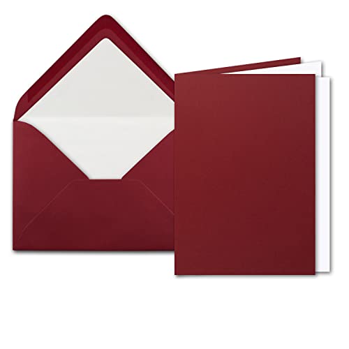 25x Stück Karten Set in Dunkelrot (Rot) Faltkarte DIN A6 mit passendem Einlegeblatt in Weiß und Umschlag DIN C6 mit weißem Seidenfutter von NEUSER PAPIER