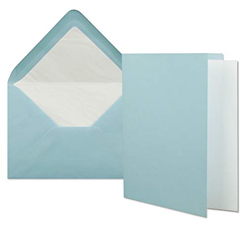 25x Stück Karten Set in Hellblau (Blau) Faltkarte DIN A6 mit Einlegeblatt in Weiß und Umschlag DIN C6 mit weißem Seidenfutter von NEUSER PAPIER