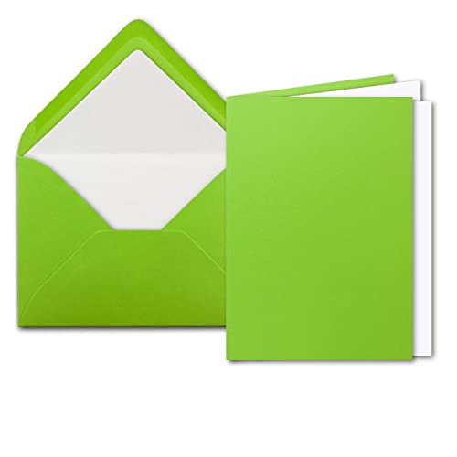 25x Stück Karten Set in Hellgrün (Grün) Faltkarte DIN A6 mit Einlegeblatt in Weiß und Umschlag DIN C6 mit weißem Seidenfutter von NEUSER PAPIER