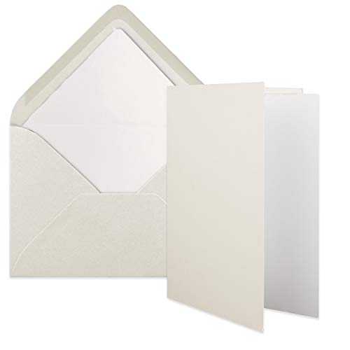 25x Stück Karten Set in Naturweiß (Creme) Faltkarte DIN A6 mit passendem Einlegeblatt in Weiß und Umschlag DIN C6 mit weißem Seidenfutter von NEUSER PAPIER