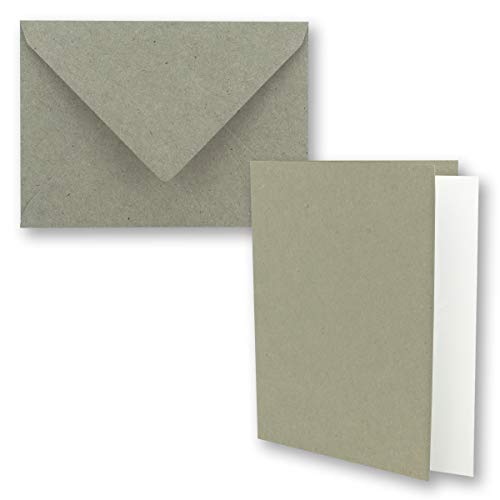 25x Vintage Kraftpapier Faltkarten SET - hellgrau (grau) - mit Umschlägen und Einlegern DIN B6-12 x 16,9 cm - blanko Recycling Klappkarten - GUSTAV NEUSER von NEUSER PAPIER