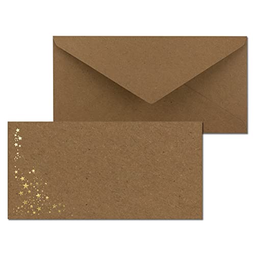 25x Weihnachts-Briefumschläge - DIN Lang - mit Gold-Metallic geprägtem Sternenregen - Kraftpapier Braun, Nassklebung, 120 g/m² - 110 x 220 mm - Marke: GUSTAV NEUSER 25x Weihnachts-Briefumschläge - DIN Lang - mit Gold-Metallic geprägtem Sternenregen - Kraftpapier Braun, Nassklebung, 120 g/m² - 110 x 220 mm - Marke: GUSTAV NEUSER von NEUSER PAPIER