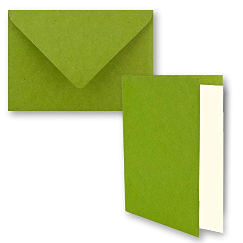 25x hellgrünes Vintage Kraftpapier Falt-Karten SET mit Umschlägen und Einlegern DIN A5-21 x 14,8 cm - hellgrün - Recycling - blanko von NEUSER PAPIER