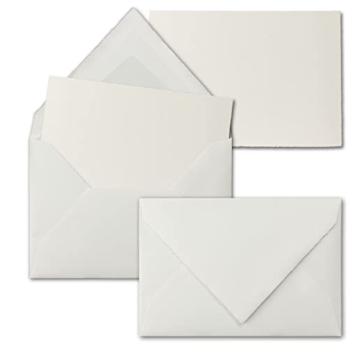 30 Kartenset aus Büttenpapier - DIN A6 Einzelkarten 10,5 x 14,8 cm + DIN C6 Umschläge 11,4 x 16,2 cm gefüttert - Farbe: Weiß - Büttenkarten von NEUSER PAPIER