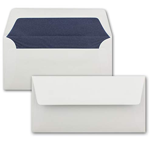 300 Briefumschläge Weiß - DIN Lang - gefüttert mit dunkelblauem Seidenpapier - 22 x 11 cm - Nassklebung, gerade Klappe - Ideal für Einladungen und Grüße zu Geburtstag und Weihnachten von NEUSER PAPIER