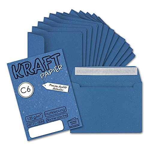 300x Briefumschläge DIN C6 Kraftpapier - Blau - Vintage Recycling Kuverts mit Haftklebung - 114 x 162 mm von NEUSER PAPIER