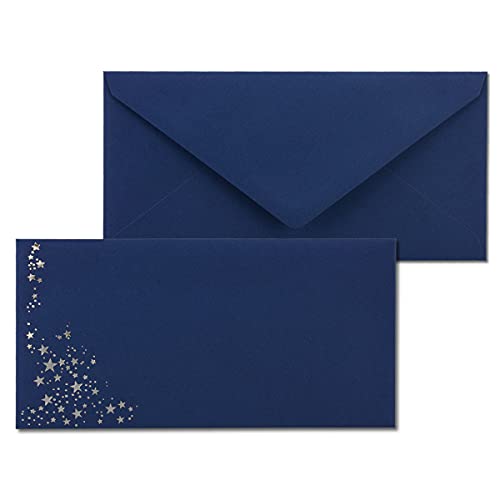 300x Briefumschläge mit Metallic Sternen - DIN Lang - Silber geprägter Sternenregen - Farbe: dunkelblau, Nassklebung, 120 g/m² - 110 x 220 mm - ideal für Weihnachten von NEUSER PAPIER