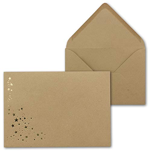 300x Weihnachts-Briefumschläge -DIN B6 - mit Gold-Metallic geprägtem Sternenregen -Farbe: Sandbraun Kraftpapier, Nassklebung, 120 g/m² - 175 x 125 mm - Marke: GUSTAV NEUSER von NEUSER PAPIER
