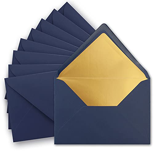 300x metallic Gold-gefütterte Brief-Umschläge DIN C5, dunkel-blau - 156 x 220 mm - Nassklebung mit spitzer Klappe - FarbenFroh by GUSTAV NEUSER von NEUSER PAPIER